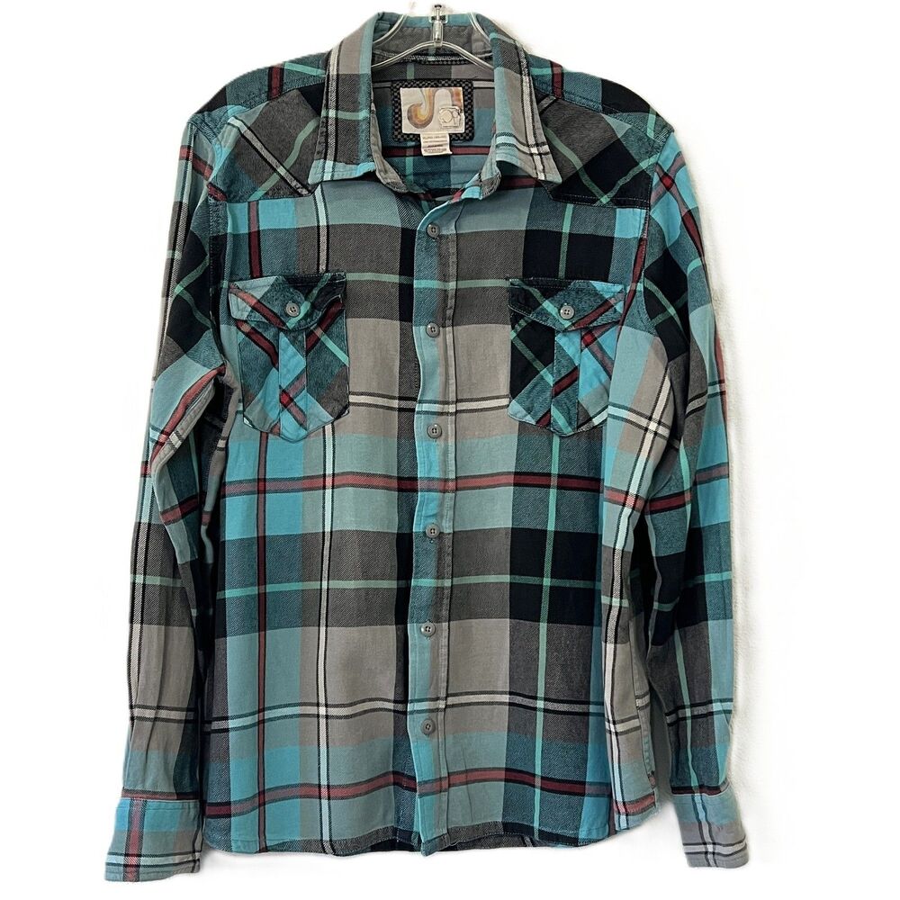 OP Ocean Pacific Vintage 80's Blue Plaid Flannel Button Up Shirt Mens XL 46/48